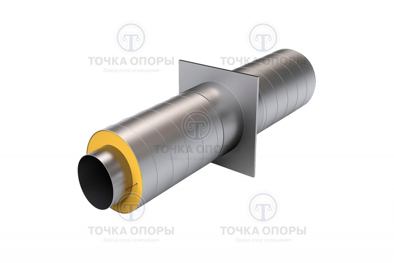 Неподвижная опора в ППУ с оцинкованной (ОЦ) оболочкой с  металлической заглушкой изоляции и выводом кабеля